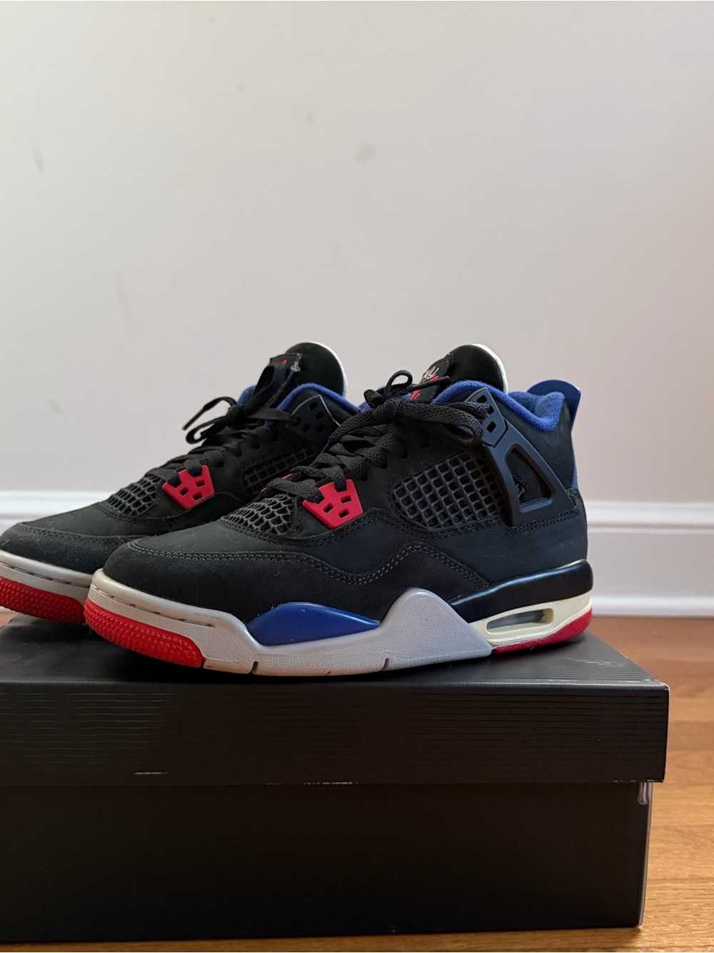 Black Retro Basketball Sneakers with Blue & Red Accents
